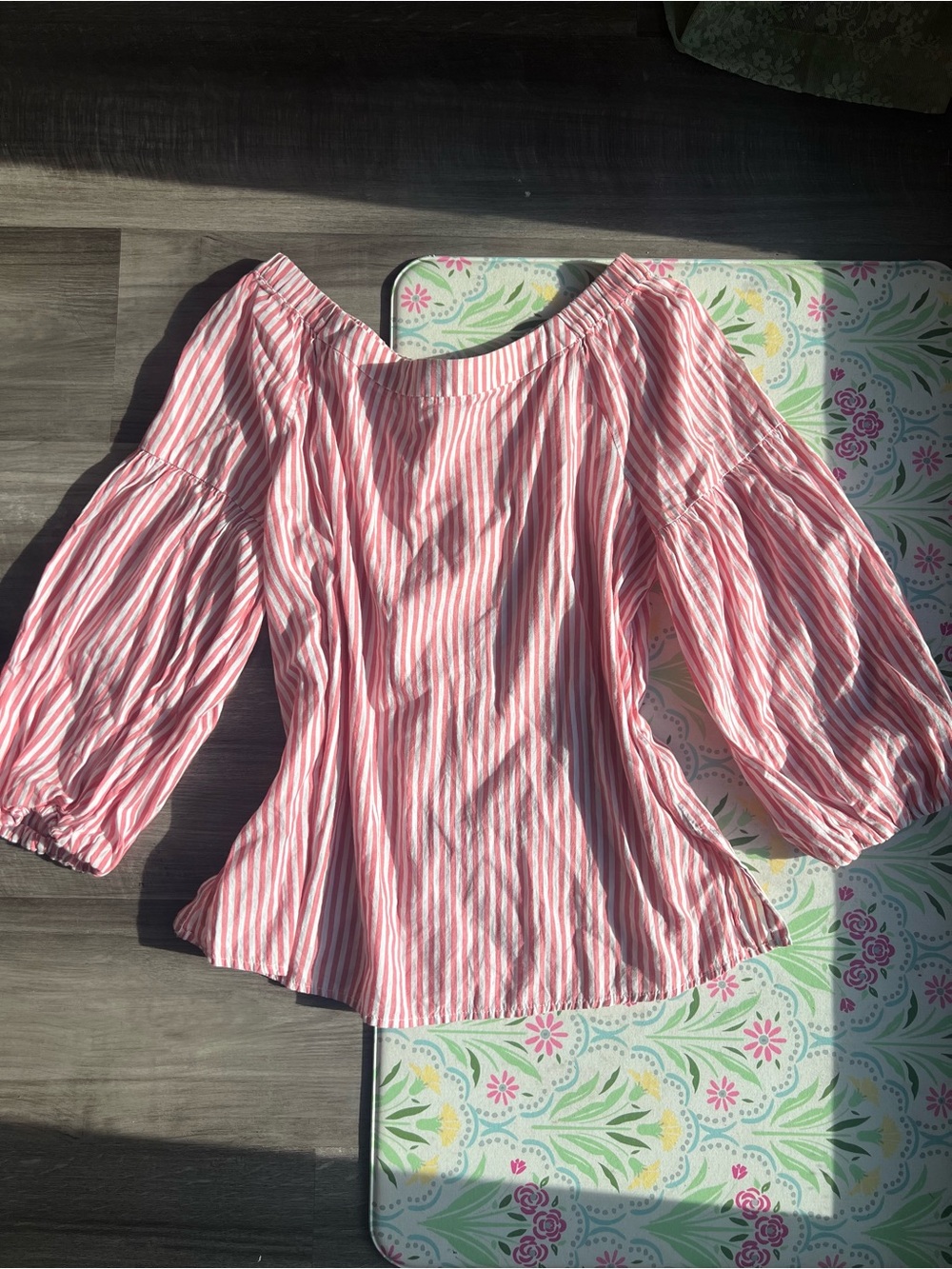 Red and white pin Striped Off-Shoulder Peasant Top